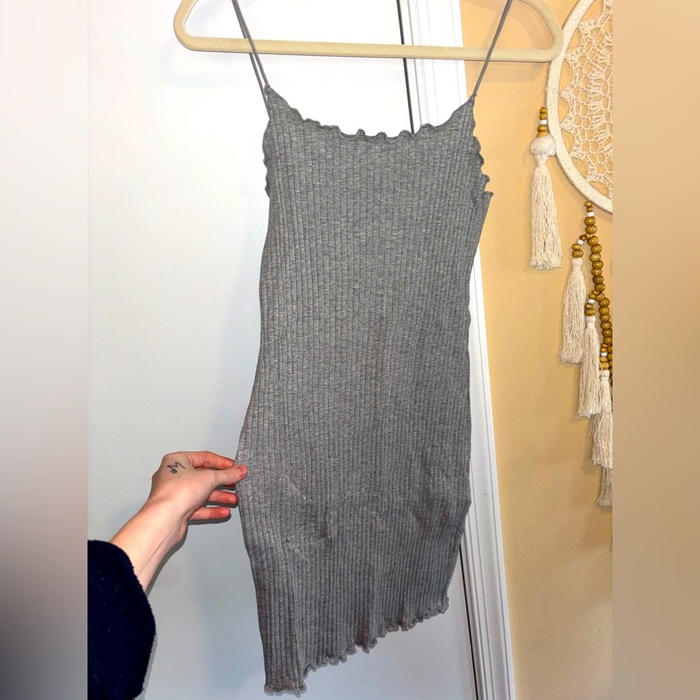 Gray ribbed bodycon dress